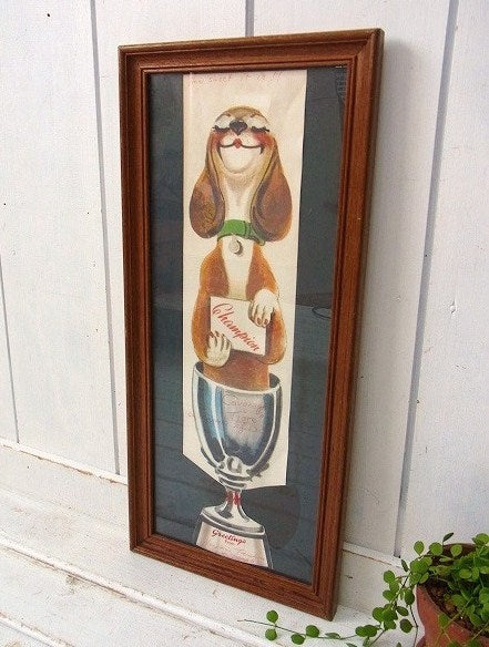 可愛い犬 メッセージカード入り・ヴィンテージ・木製フレーム 額縁 USA