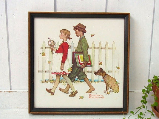 【ノーマンロックウェル】A Scholarly Pace・木製フレーム入り・ヴィンテージ・壁飾り