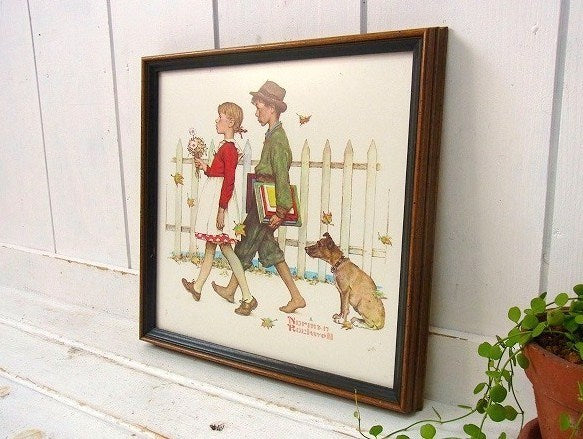 【ノーマンロックウェル】A Scholarly Pace・木製フレーム入り・ヴィンテージ・壁飾り