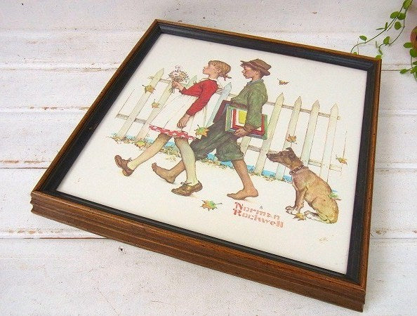 【ノーマンロックウェル】A Scholarly Pace・木製フレーム入り・ヴィンテージ・壁飾り