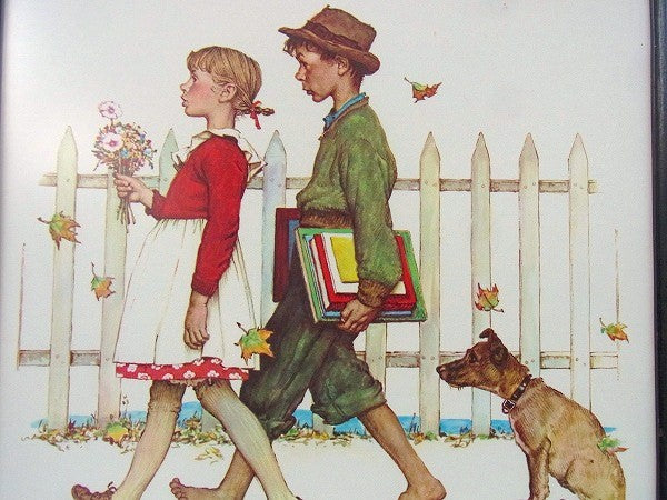 【ノーマンロックウェル】A Scholarly Pace・木製フレーム入り・ヴィンテージ・壁飾り