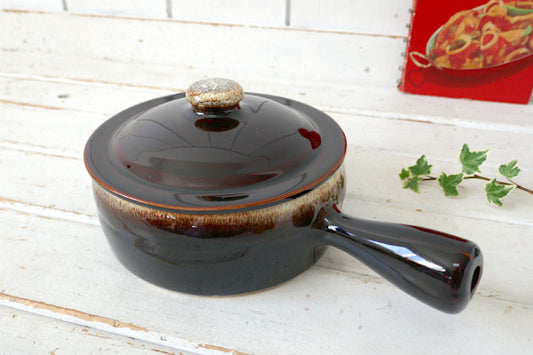 ストーンウェア ブラウン レトロ ヴィンテージ フレンチキャセロール スキレット 片手鍋 調理器具