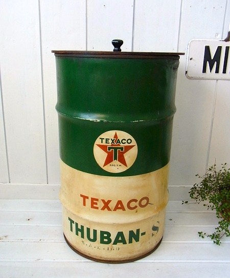 【TEXACO】テキサコ・特大・ヴィンテージ・オイル缶(フタ付き)　USA
