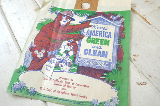 SMOKEY BEAR スモーキーベア 熊 森林火災防止 デッドストック 50's ヴィンテージ ごみ袋  紙製 USA マスコット キャラクター