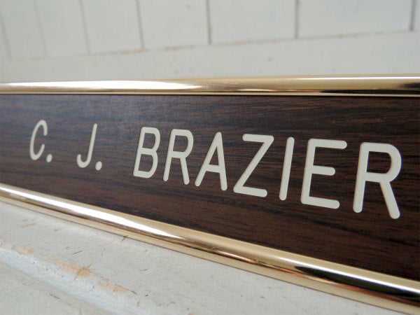 【C.J. BRAZIER】ヴィンテージ・卓上・ネームプレート・席札・ウッド柄・ゴールドトーン・US