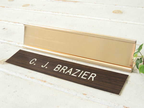 【C.J. BRAZIER】ヴィンテージ・卓上・ネームプレート・席札・ウッド柄・ゴールドトーン・US