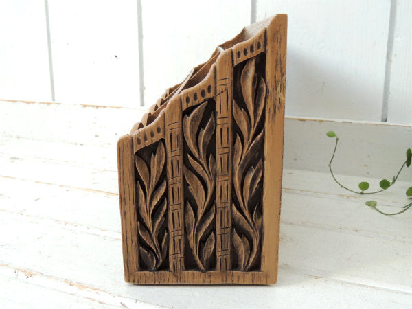 【Lerner・彫刻ウッド柄】70's・ヴィンテージ・卓上レターホルダー・オーガナイズ・書類スタンド