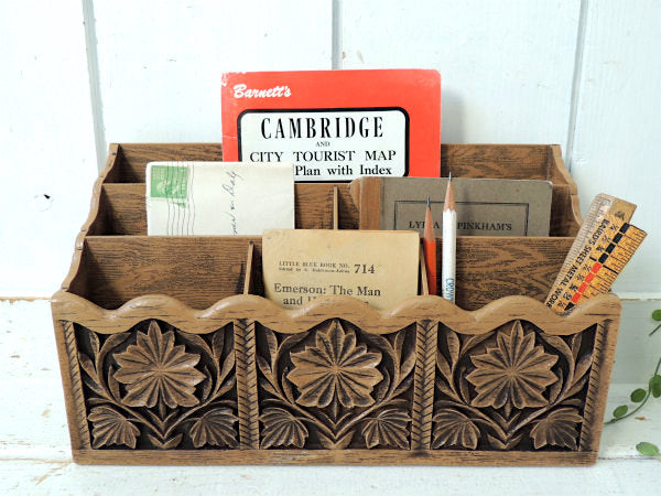 【Lerner・彫刻ウッド柄】70's・ヴィンテージ・卓上レターホルダー・オーガナイズ・書類スタンド