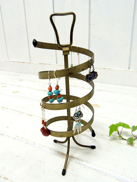 らせん型・ゴールド色・メタル製・回転式・ヴィンテージ・卓上アクセサリースタンド/ジュエリーホルダー