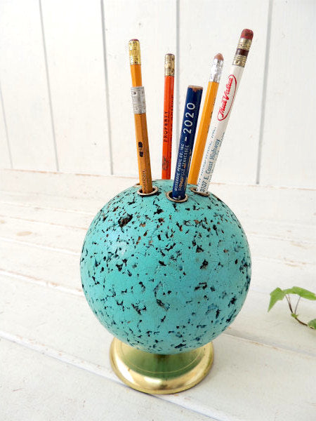 【アトミックデザイン】地球儀型・球体・ヴィンテージ・ペンスタンド・鉛筆立て・ペンシルスタンド・USA