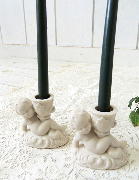 エンジェル・陶器 70's・ヴィンテージ・キャンドルホルダー・2個セット・キャンドルスタンド・蝋台