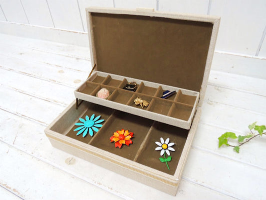 宝石箱 ジュート×ニット製 2段式 ヴィンテージ ジュエリーボックス ジュエリーケース USA