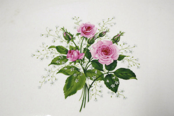 ピンクローズ 薔薇&かすみ草 オーバル ゴールドリム 陶器 アンティーク プレート 大皿 食器 US