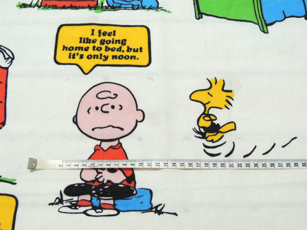 【スヌーピー】ピーナッツの仲間・ベッドタイム柄・70'ヴィンテージ・USEDフラットシーツ(1/2)