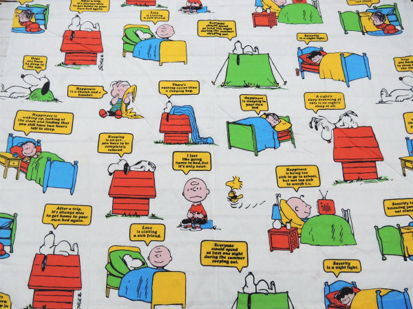 【スヌーピー】ピーナッツの仲間・ベッドタイム柄・70'ヴィンテージ・USEDフラットシーツ(1/2)