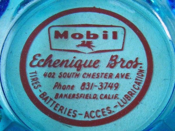 【Mobil】モービル・ブルーのガラス製・ヴィンテージ・灰皿/アシュトレイ USA