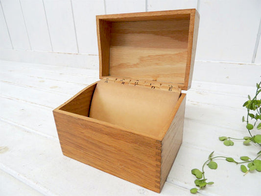 インデックスカード付き・あられ組み・アンティーク・木製カードボックス/レシピボックス/ファイルケース