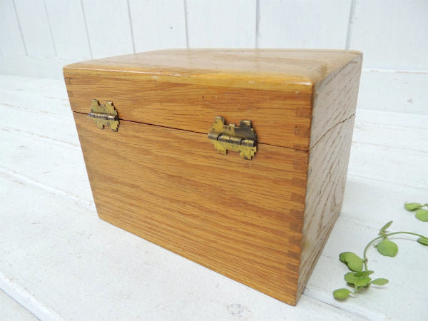 インデックスカード付き・あられ組み・アンティーク・木製カードボックス/レシピボックス/ファイルケース