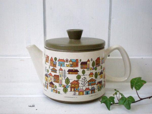1970y Countey Village キュート   アンティーク 陶器製 ポット ティーポット OVEN PROOF