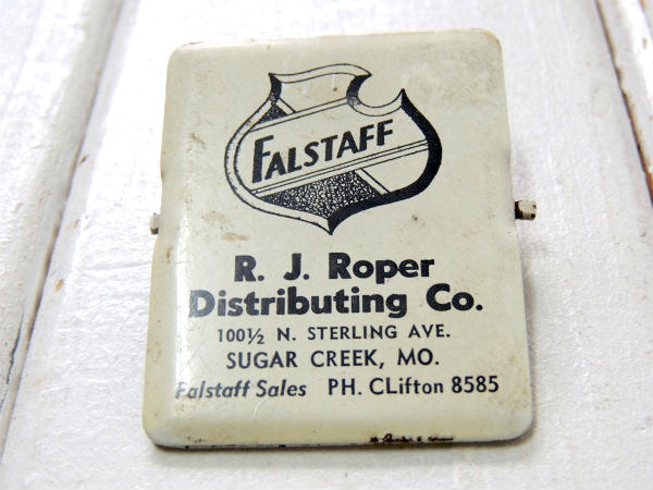 【FALSTAFF】スチール製・ヴィンテージ・アドバタイジング・クリップ・ホワイト×ブラック