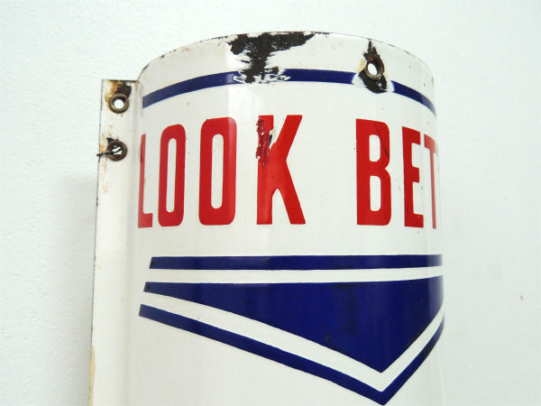BARBER SHOP 1930~ OLD サインポール・アンティーク・ホーロー看板・USA・床屋・店舗什器 アメリカンビンテージ