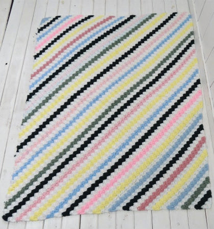 USA 斜めストライプ柄 ハンドメイド・ヴィンテージ・ニットブランケット ひざ掛け