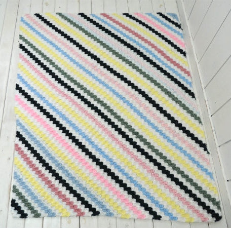 USA 斜めストライプ柄 ハンドメイド・ヴィンテージ・ニットブランケット ひざ掛け