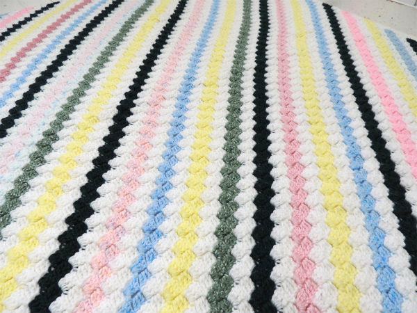 USA 斜めストライプ柄 ハンドメイド・ヴィンテージ・ニットブランケット ひざ掛け