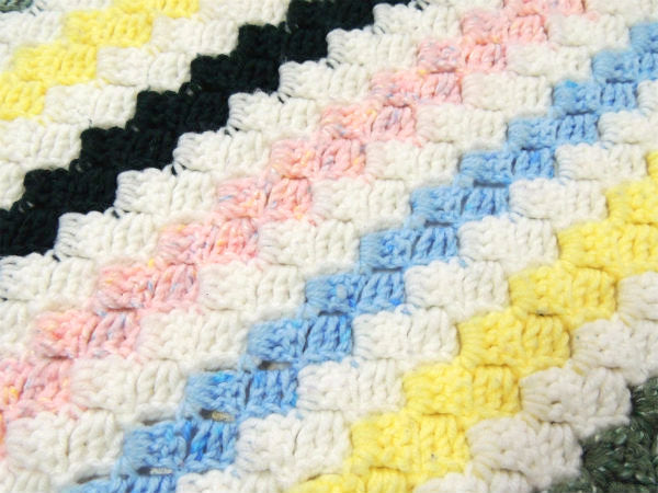 USA 斜めストライプ柄 ハンドメイド・ヴィンテージ・ニットブランケット ひざ掛け