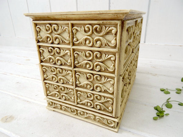 Lerner 素敵なエンボス模様・2段式・ヴィンテージ・ジュエリーケース/宝石箱/卓上チェスト