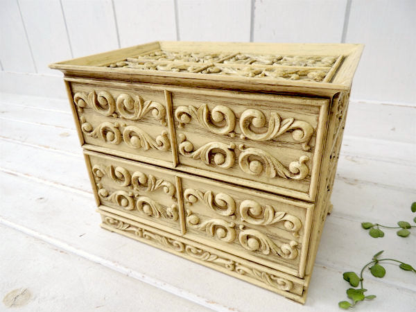 Lerner 素敵なエンボス模様・2段式・ヴィンテージ・ジュエリーケース/宝石箱/卓上チェスト