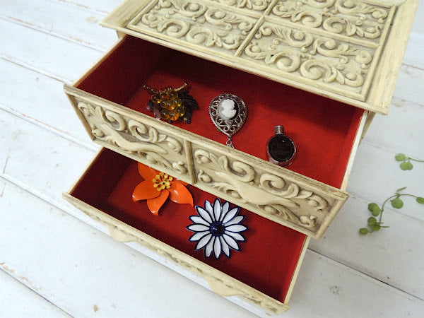 Lerner 素敵なエンボス模様・2段式・ヴィンテージ・ジュエリーケース/宝石箱/卓上チェスト