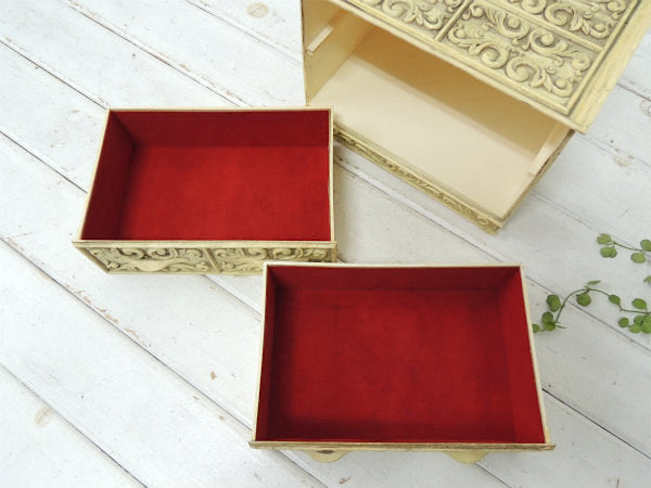 Lerner 素敵なエンボス模様・2段式・ヴィンテージ・ジュエリーケース/宝石箱/卓上チェスト