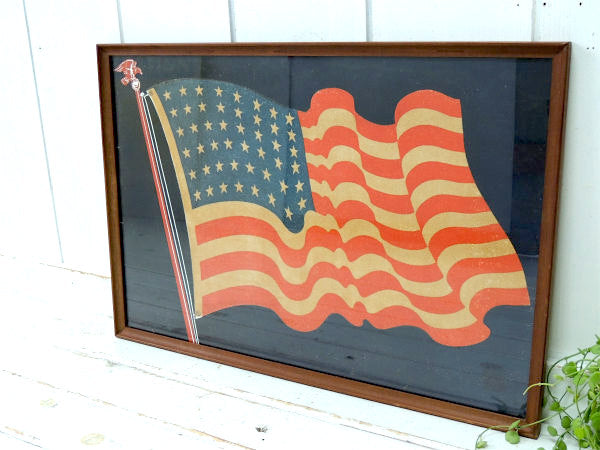 1912s~ 48星・波打ち 星条旗 アンティーク・アメリカ 国旗・イーグル・アートフレーム・USA