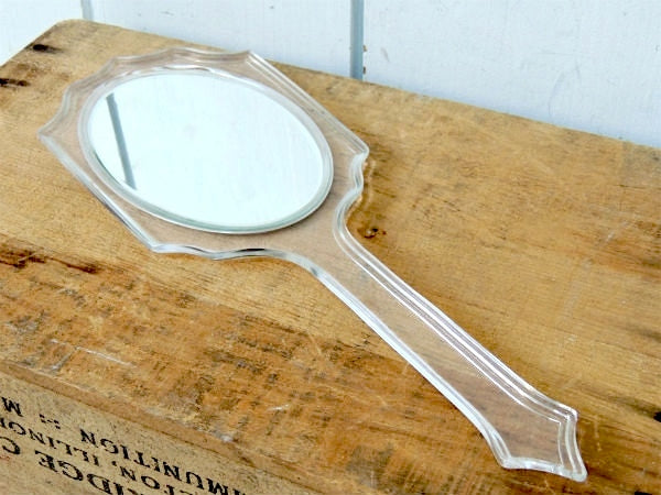 【クラシカルデザイン】ミッドセンチュリー・クリア・両面タイプ・ビンテージ・ハンドミラー・手鏡 USA