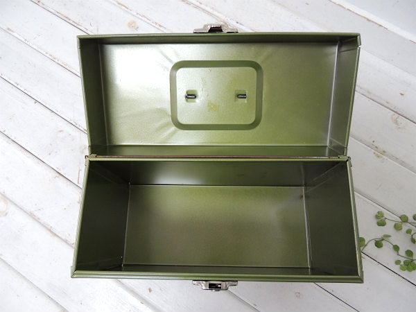 【PORTA-FILE】蝶々柄・鍵付き・オリーブグリーン色・ヴィンテージ・メタルケース/書類ケース