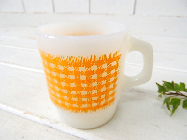 【FireKing】ギンガムチェック・イエロー・マグカップ/スタッキングマグ