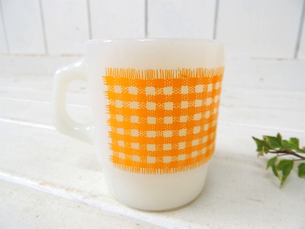 【FireKing】ギンガムチェック・イエロー・マグカップ/スタッキングマグ