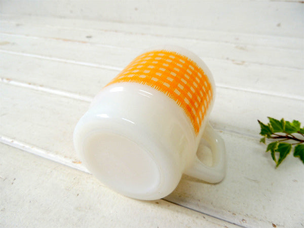 【FireKing】ギンガムチェック・イエロー・マグカップ/スタッキングマグ