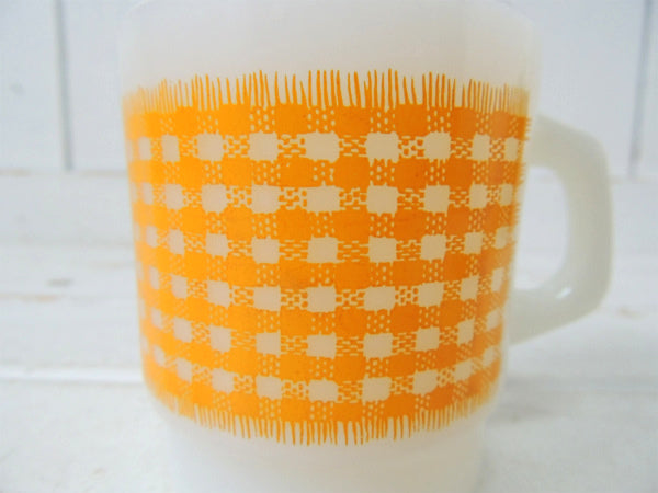 【FireKing】ギンガムチェック・イエロー・マグカップ/スタッキングマグ