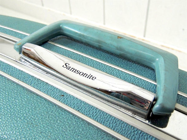 【サムソナイト・ドット・水玉柄】鍵付き・水色・ヴィンテージ・スーツケース・トランク