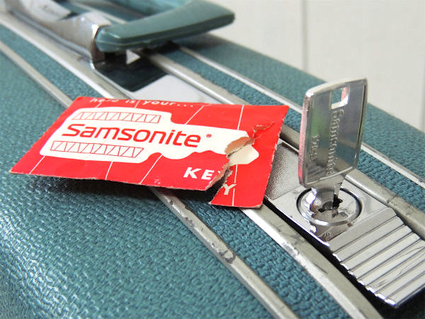 【サムソナイト・ドット・水玉柄】鍵付き・水色・ヴィンテージ・スーツケース・トランク