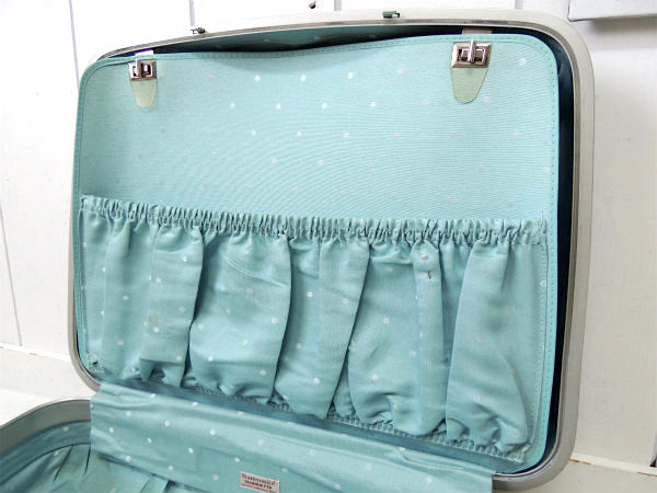【サムソナイト・ドット・水玉柄】鍵付き・水色・ヴィンテージ・スーツケース・トランク