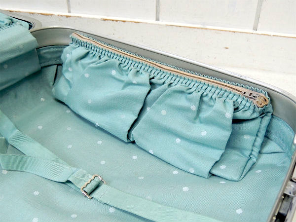 【サムソナイト・ドット・水玉柄】鍵付き・水色・ヴィンテージ・スーツケース・トランク