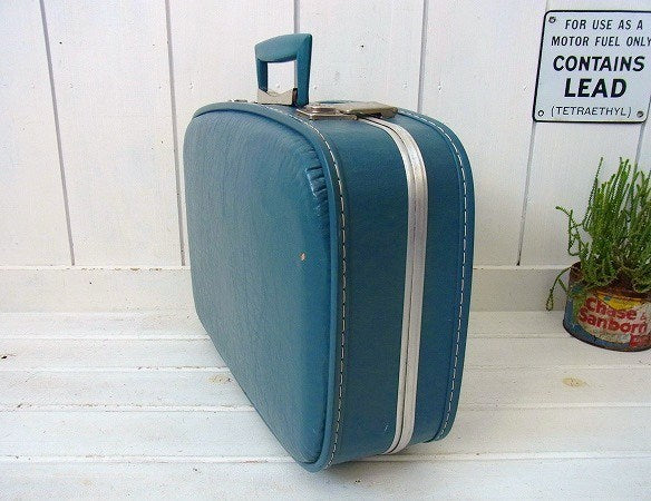 水色の小さなヴィンテージ・スーツケース/トランク/旅行バッグ　USA