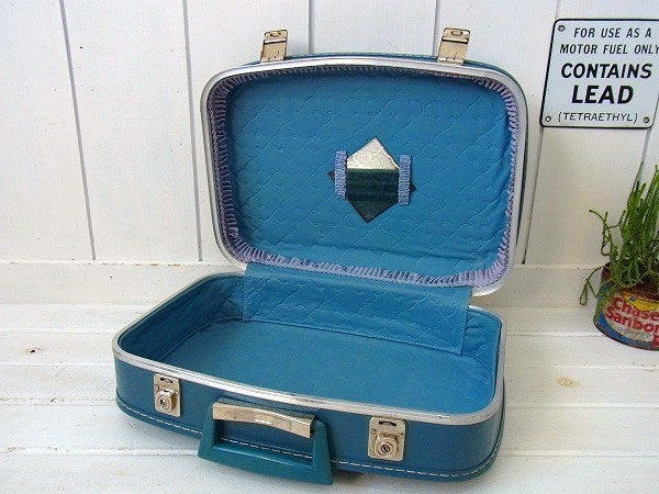 水色の小さなヴィンテージ・スーツケース/トランク/旅行バッグ　USA