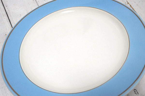 ターコイズブルーバンド セラミック製 ラウンド型 ヴィンテージ ディナープレート 大皿 食器 USA