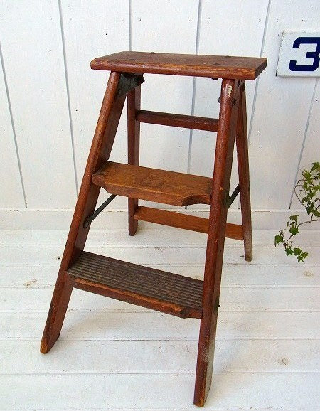 古い木製のアンティーク・ステップラダー/脚立　USA