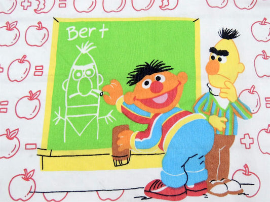 【セサミストリート】USA!スクール&りんご柄・ヴィンテージ・ユーズドシーツ(1/2)