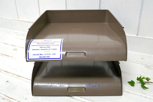 インダストリアル・工業系・メタル製・2段・ヴィンテージ・書類ラック・デスクトレイ・ミッドセンチュリー